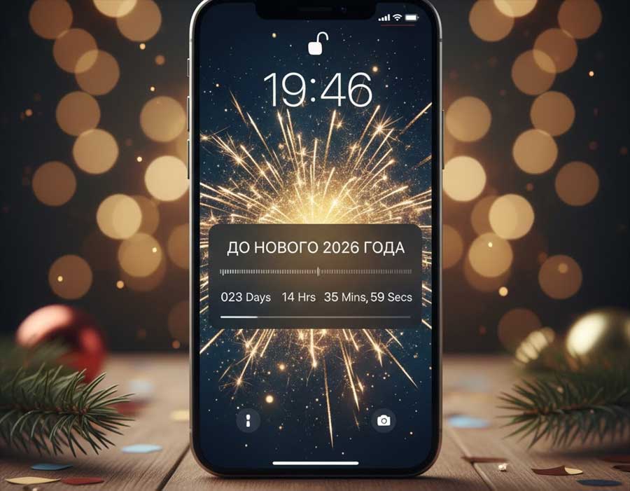 Таймер "До Нового 2026 года осталось..." на локскрине iPhone: как сделать красиво